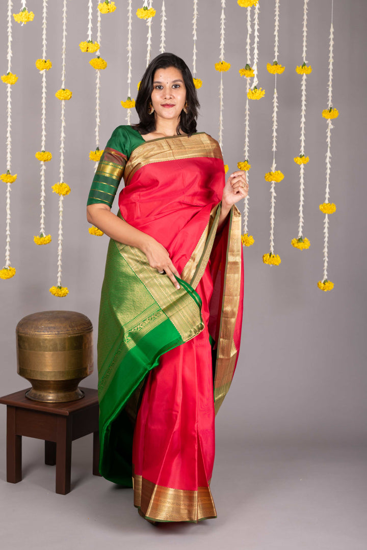 Red Saree With Golden Border