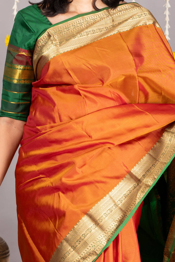 Honey brown saree with green border
