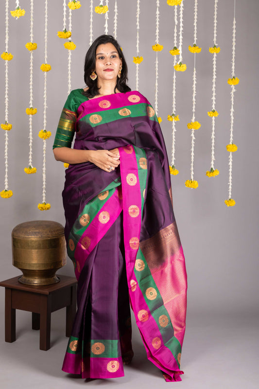 Pink and purple shot silk saree