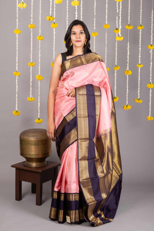 Pastel pink brocade silk saree