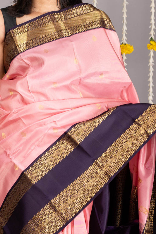 Pastel pink brocade silk saree