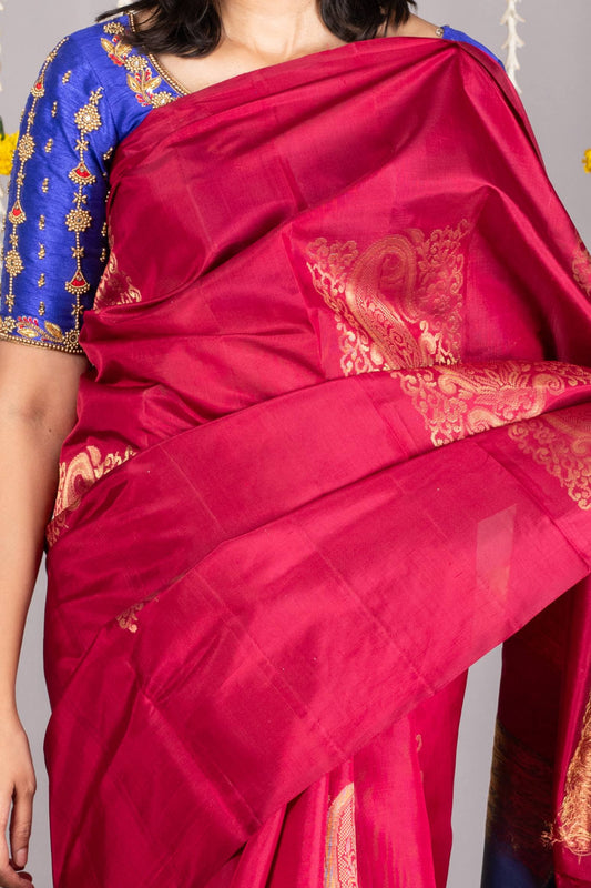 Blue and pink combination silk saree
