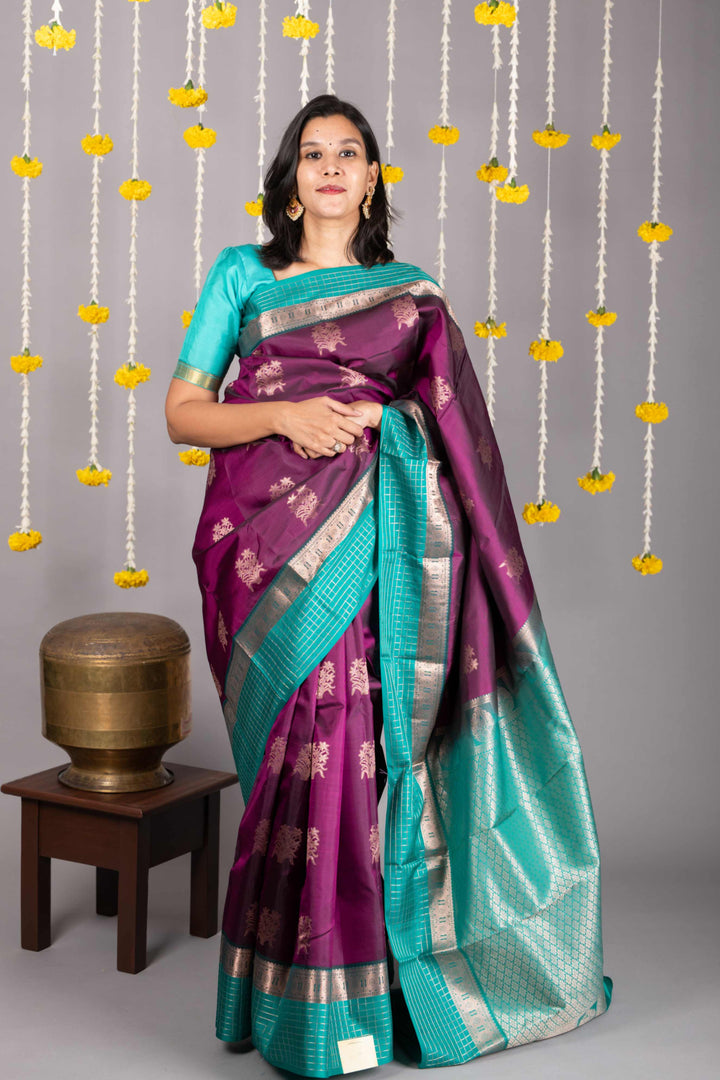 Purple and green pure silk saree