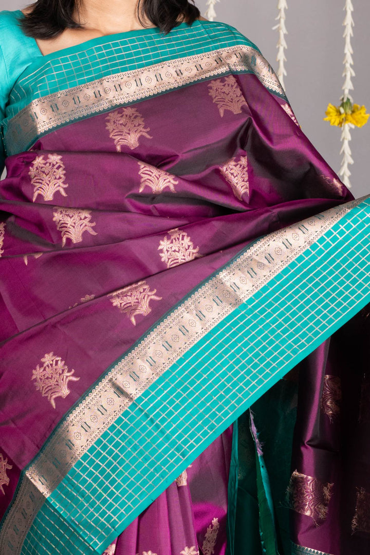 Purple and green pure silk saree