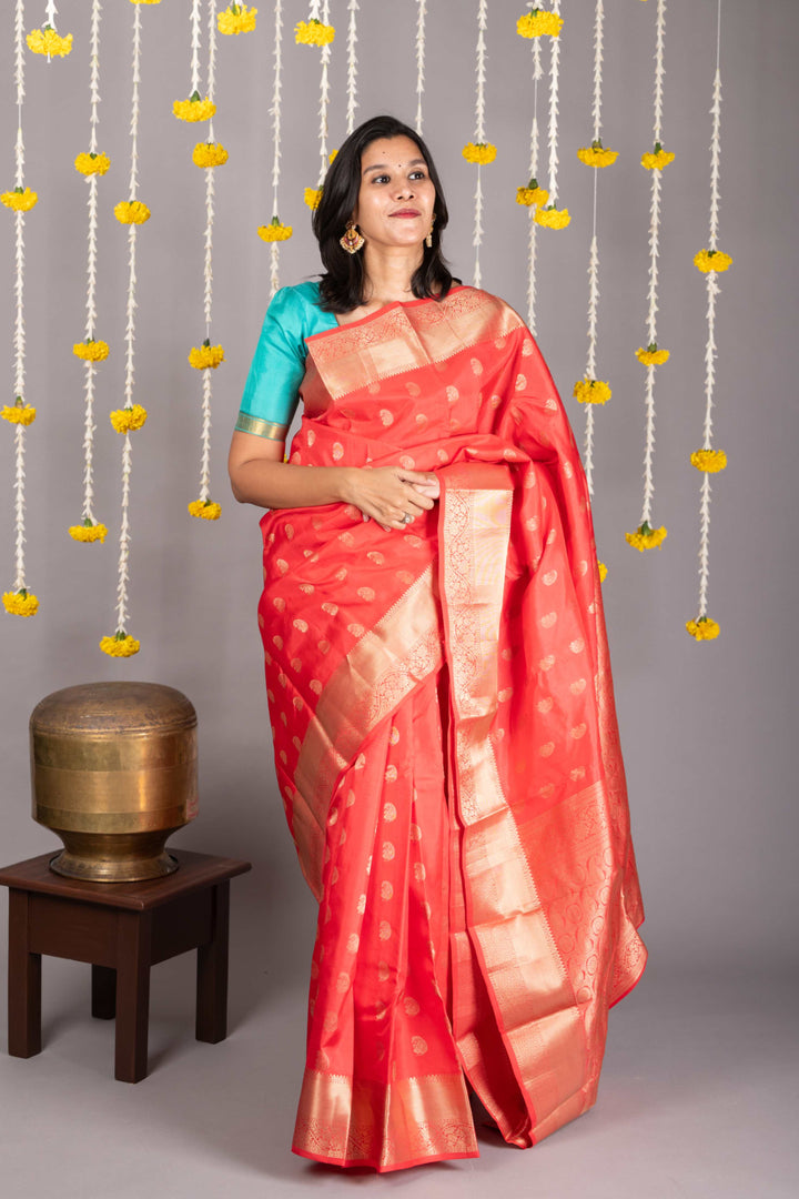 Peach traditional silk saree