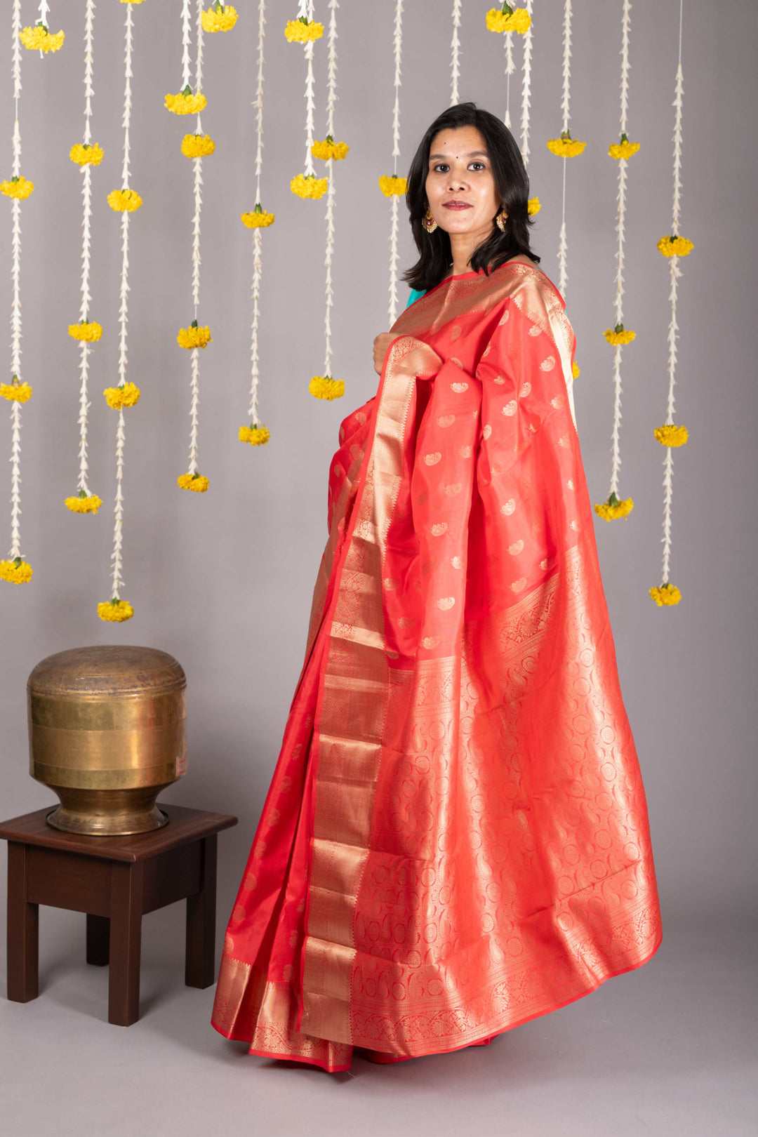 Peach traditional silk saree