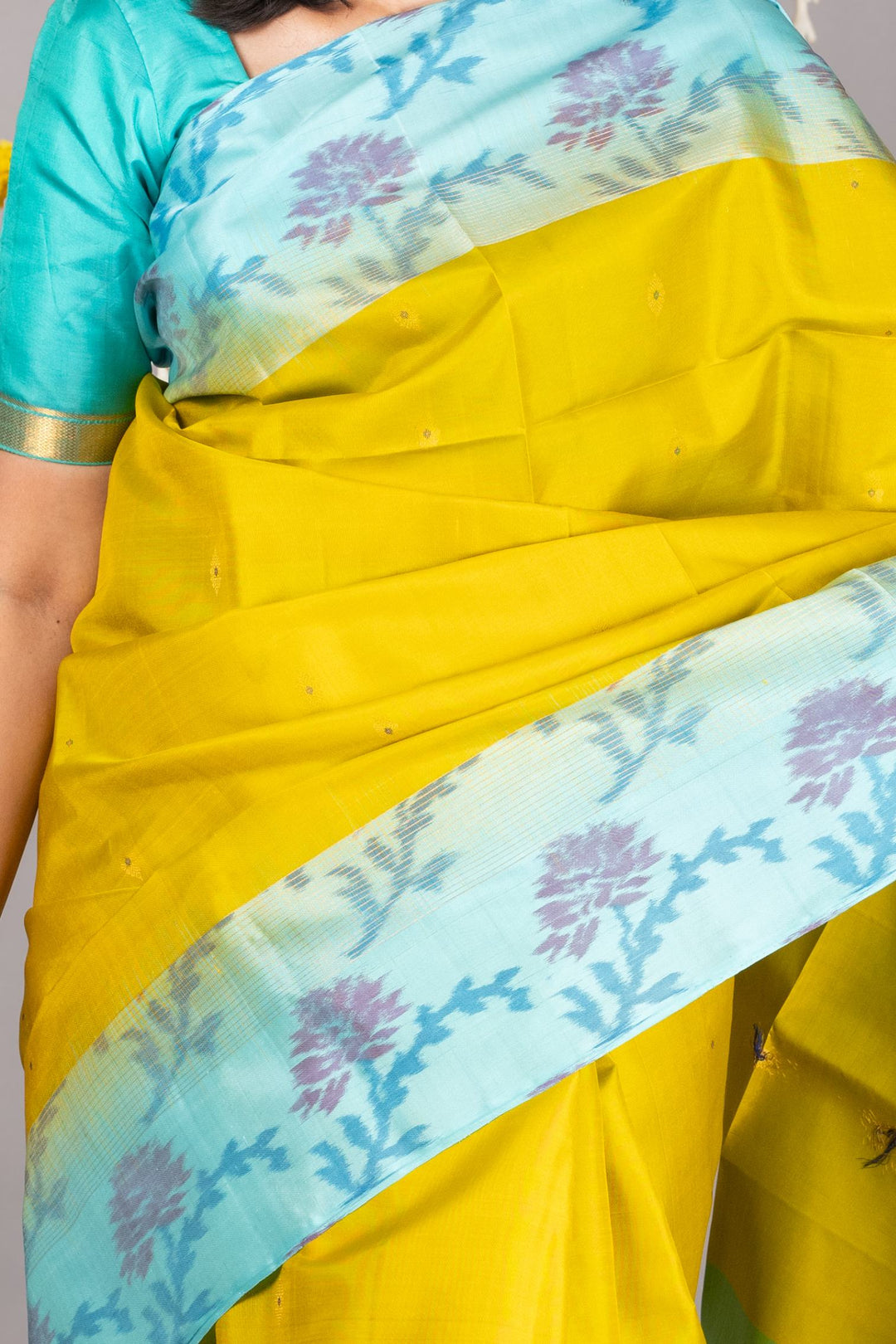 Lime green plain silk saree