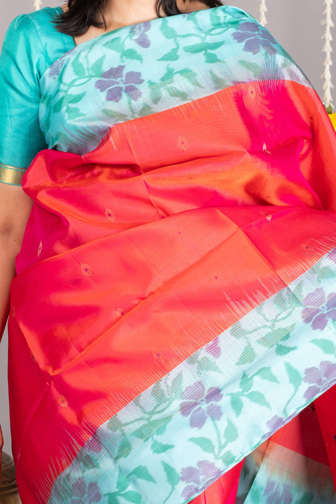 Tomato pink soft silk saree