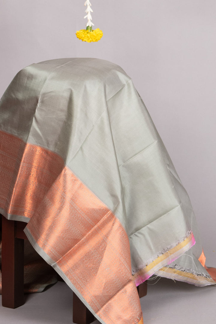 pink and grey combination silk saree