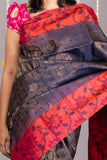 Blue and pink korvai pure silk saree