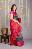 Blue and pink korvai pure silk saree