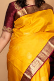 Yellow and Maroon Pure silk saree