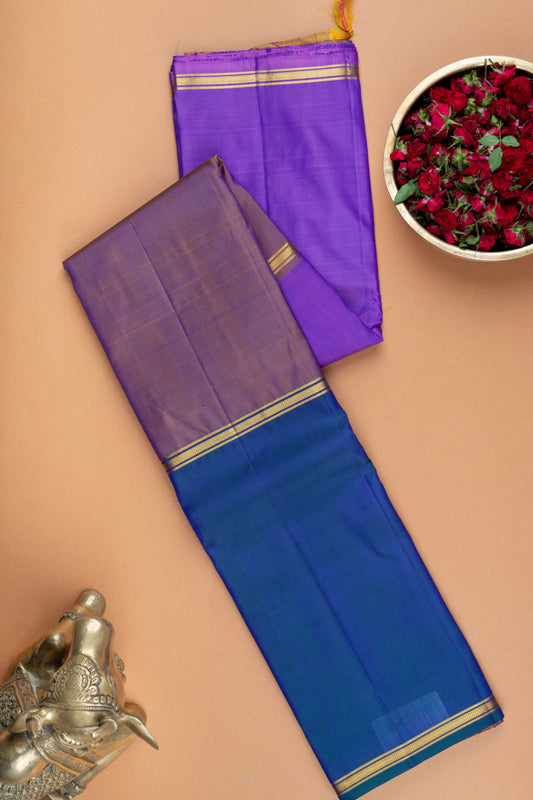 Blue and lavender mubbagam silk saree