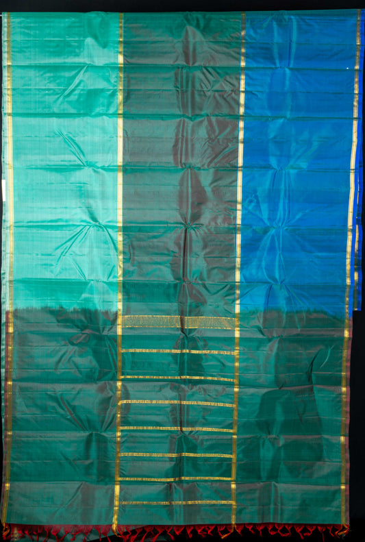 Blue and green mubbagam silk saree