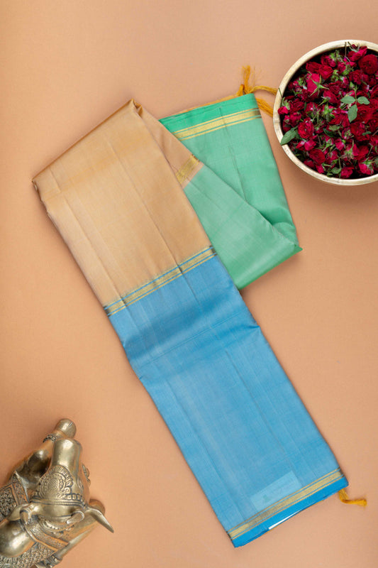 Blue,green and beige mubbagam silk saree