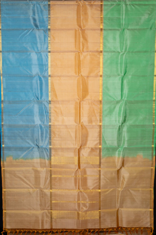 Blue,green and beige mubbagam silk saree