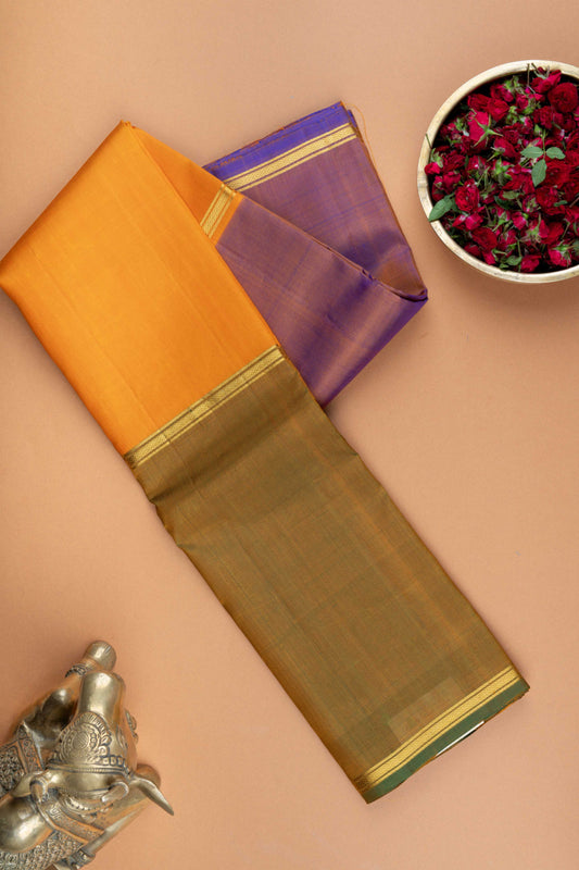 Golden lavender,mustard and brown mubbagam silk saree