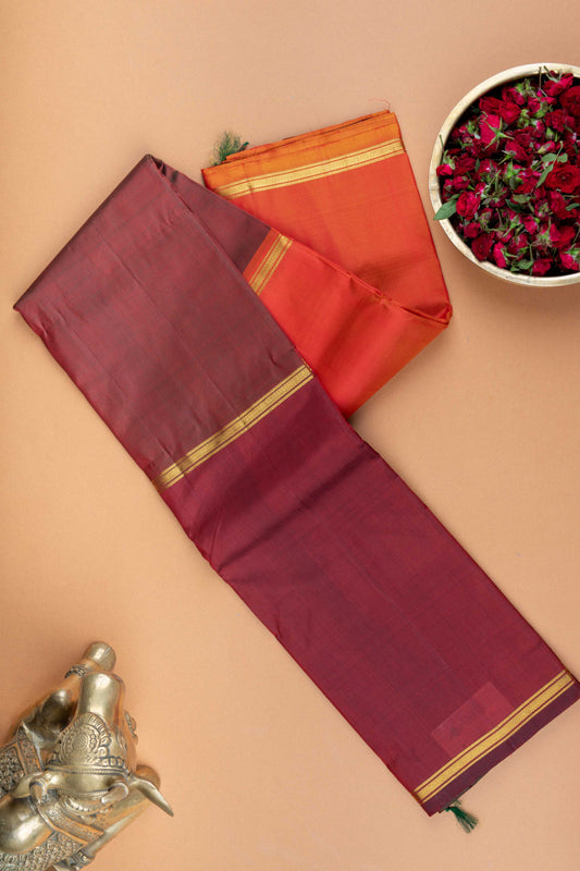 Orange and maroon mubbagam silk saree