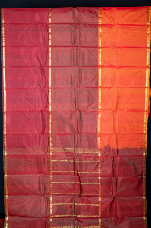 Orange and maroon mubbagam silk saree