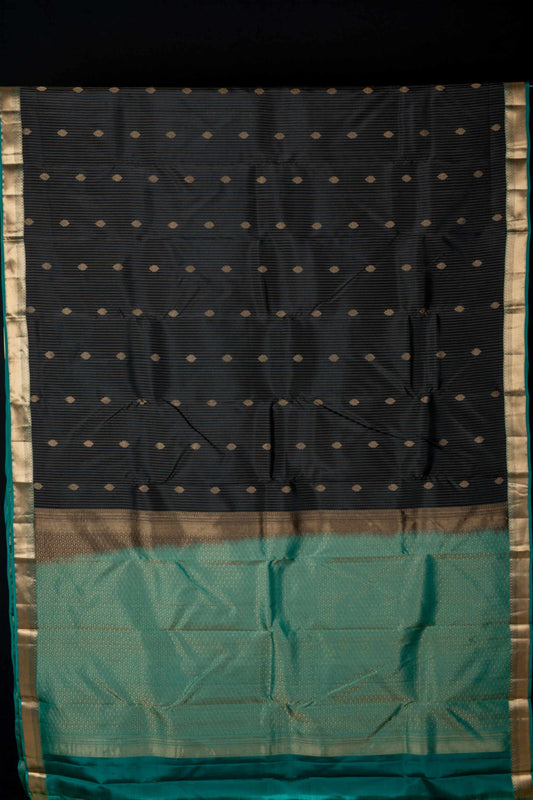 Black and teal green pure touch silk saree