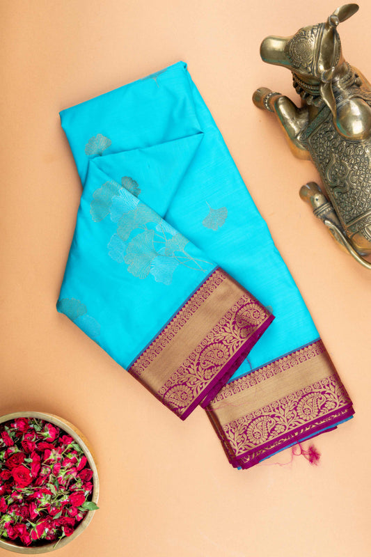 Aqua blue and purple semi silk saree