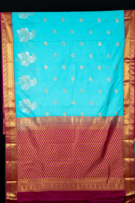 Aqua blue and purple semi silk saree