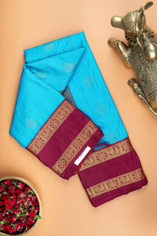 Blue and maroon semi silk saree