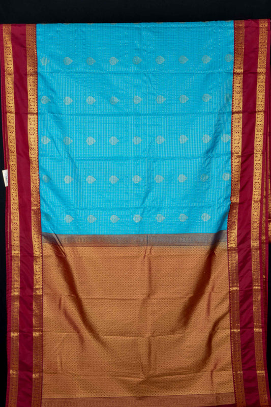 Blue and maroon semi silk saree