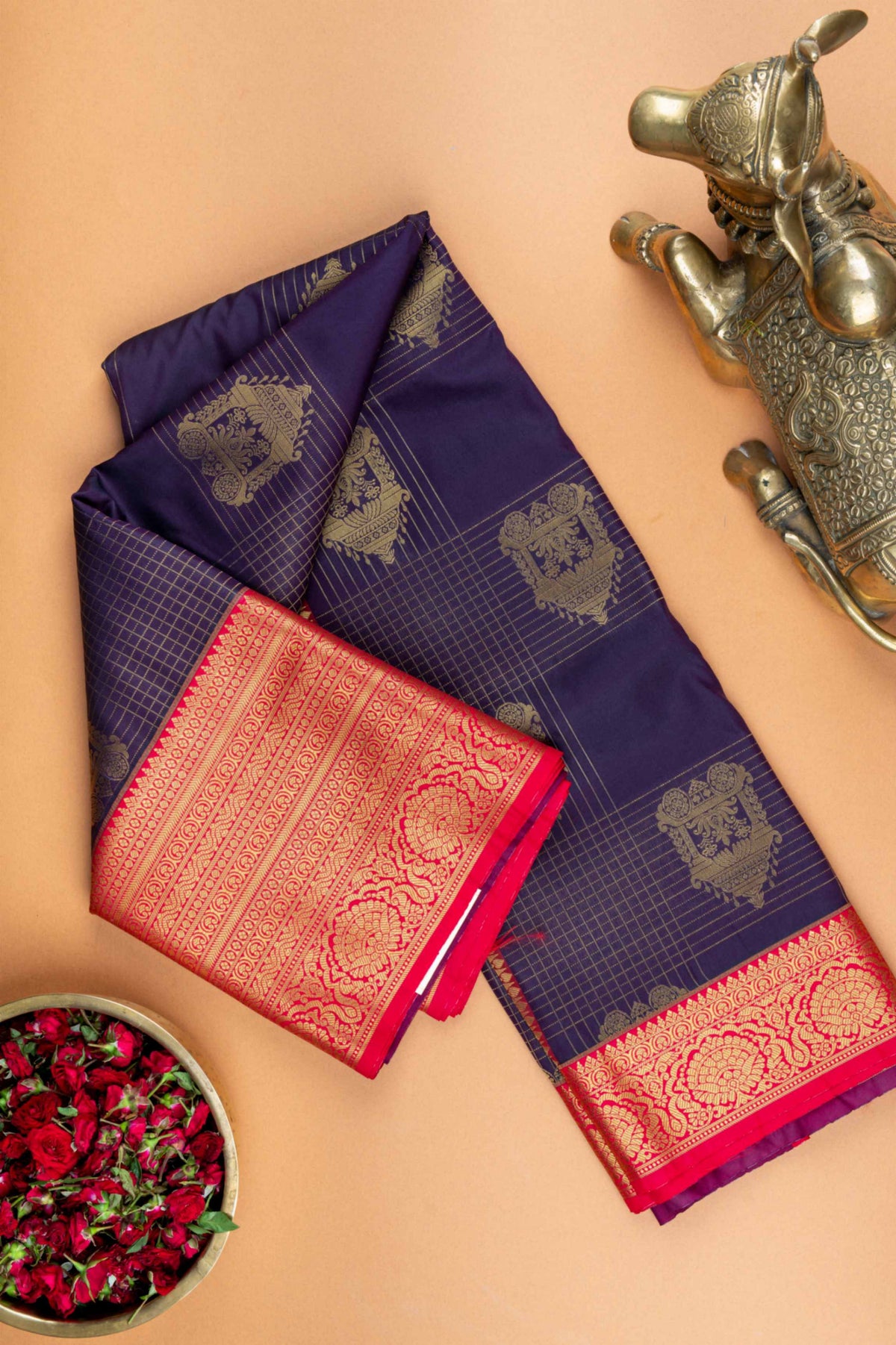 Purple and reddish pink semi silk saree