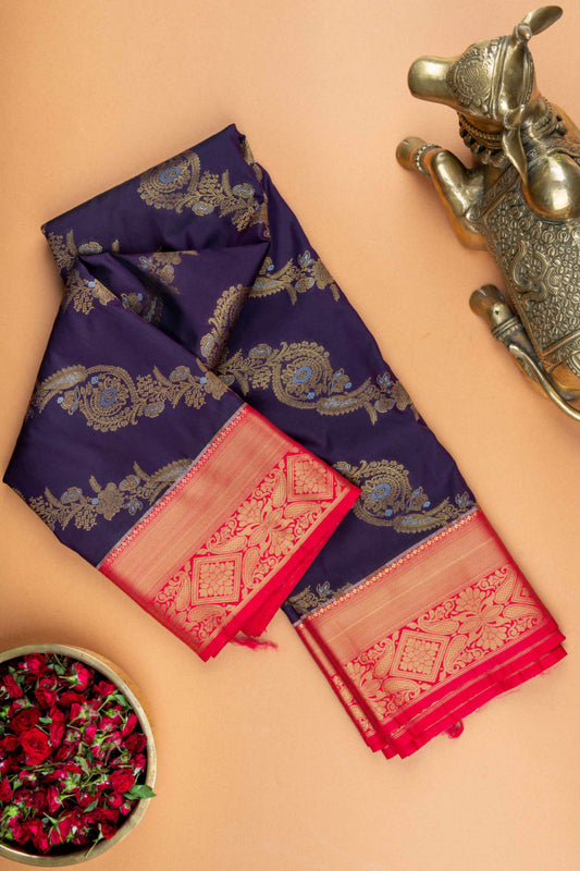 Jamun purple and red semi silk saree