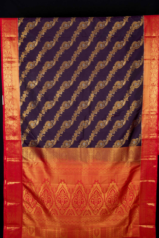 Jamun purple and red semi silk saree