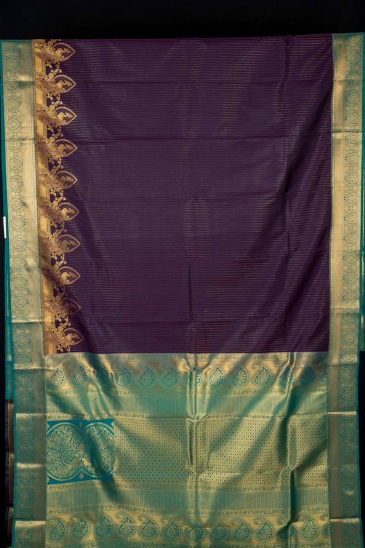 Jamun purple and teal green designer semi silk saree