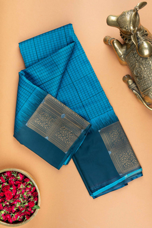 Blue and green semi silk saree