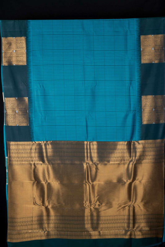 Blue and green semi silk saree