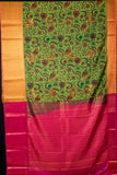 Green floral digital printed semi silk saree