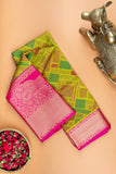 Green geometric digital printed semi silk saree