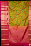 Green geometric digital printed semi silk saree