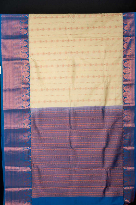 Offwhite and blue semi silk saree