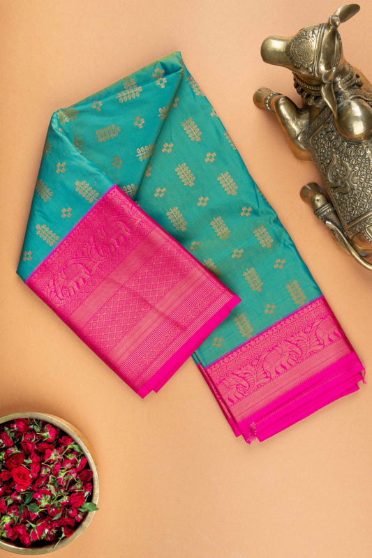 Dual tone green and pink semi silk saree