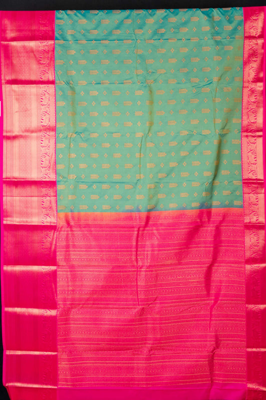 Dual tone green and pink semi silk saree