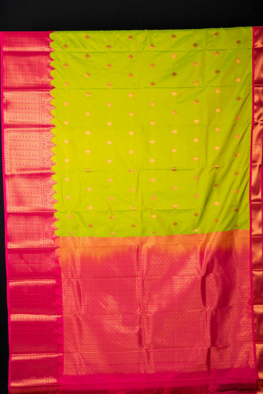 Lime green and pink semi silk saree