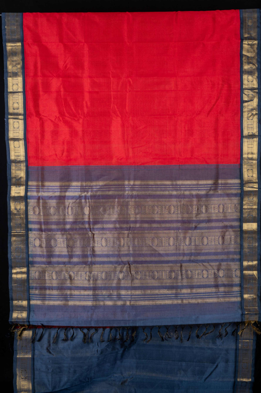 Red and grey silk cotton saree