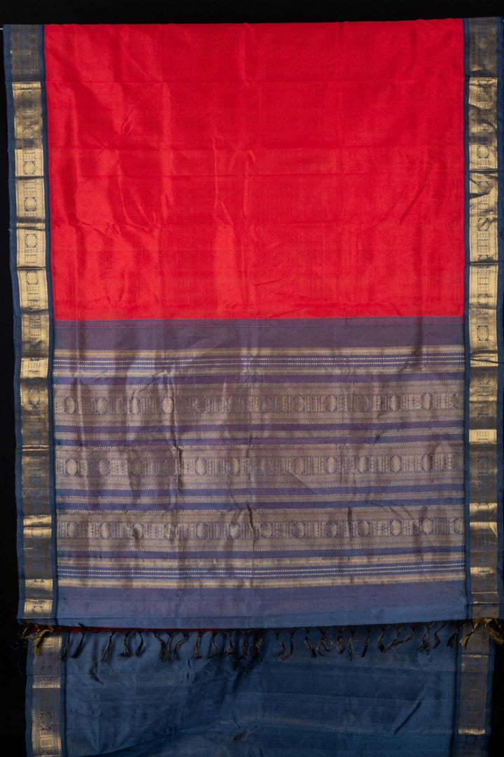 Red and grey silk cotton saree