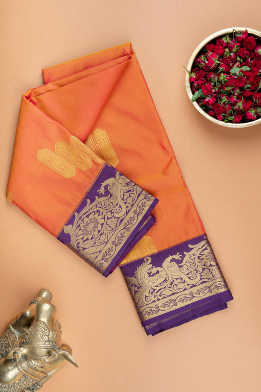 Orange and purple designer semi silk saree