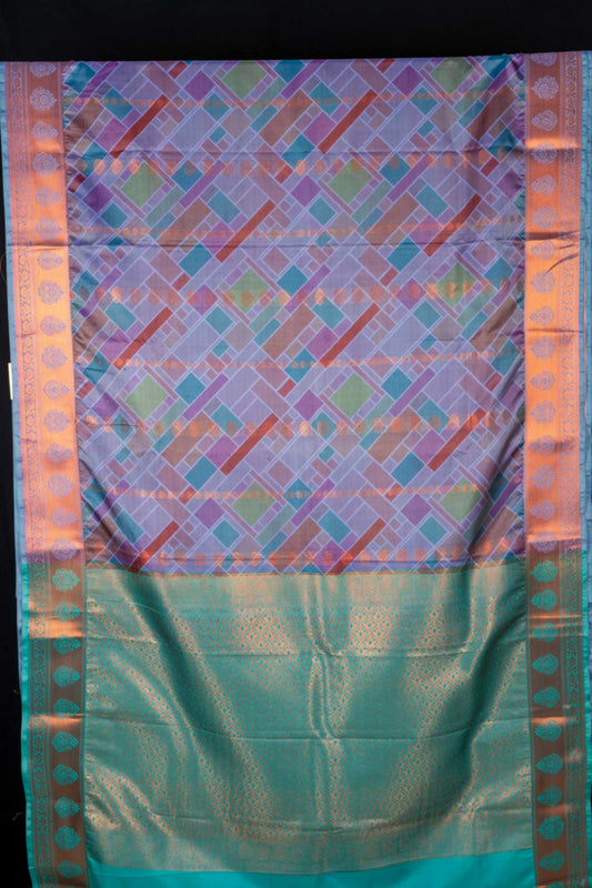 Pastel lavender digital printed semi silk saree