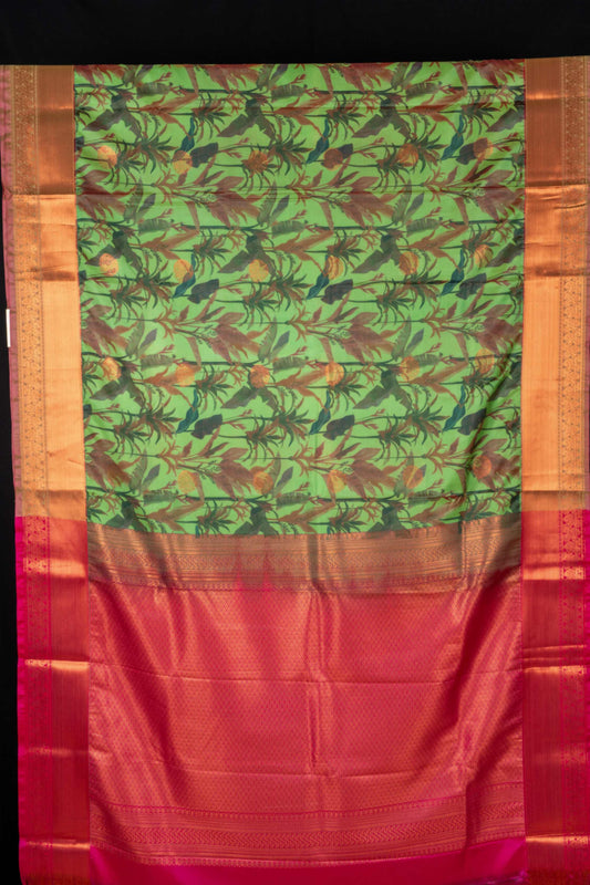 Green digital printed semi silk saree