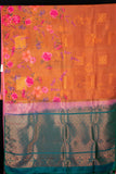 Honey and green digital printed semi silk saree