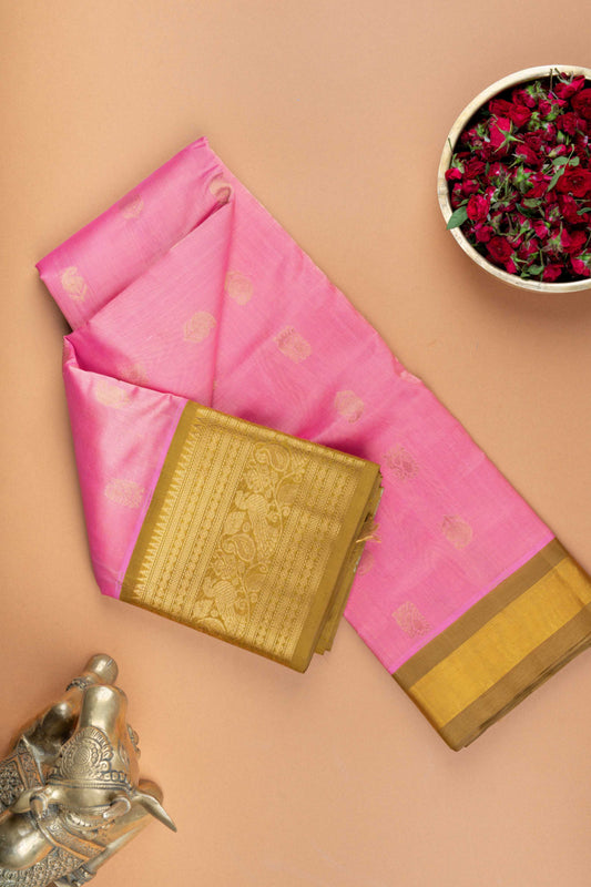 Pink and fenugreek silk cotton saree