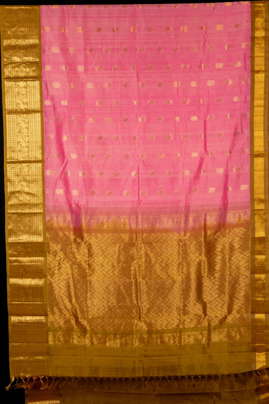 Pink and fenugreek silk cotton saree