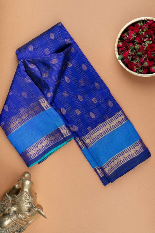 Blue and turquoise silk cotton saree